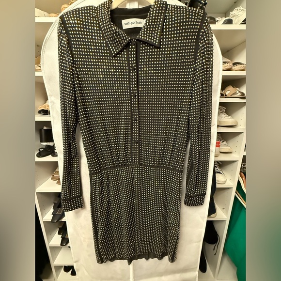 Self-Portrait Black Studded, Embellished Long Sleeve mini dress - size 6 - Picture 2 of 10